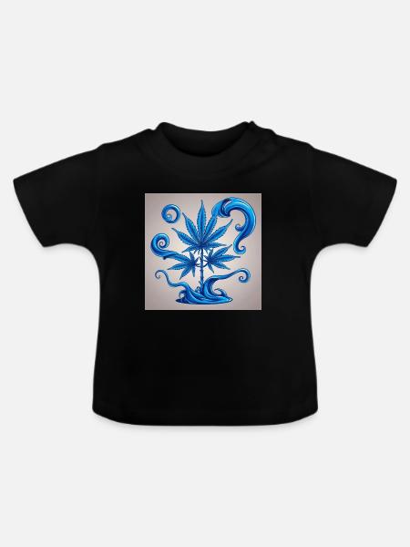 Blauer Hanfbaum mit Wasserdesign - Baby Bio-T-Shirt mit Rundhals - Schwarz