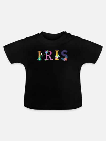 IRIS Name mit Blumen geschmückt - Baby Bio-T-Shirt mit Rundhals - Schwarz