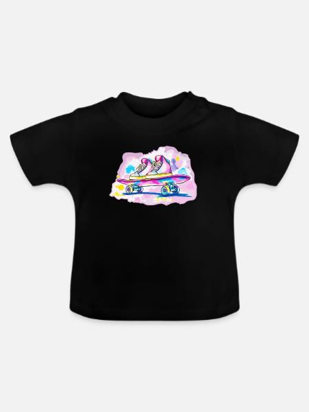 Skateboard mit Schuhe - Baby Bio-T-Shirt mit Rundhals - Schwarz