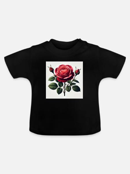Schöne rote Rose - Baby Bio-T-Shirt mit Rundhals - Schwarz