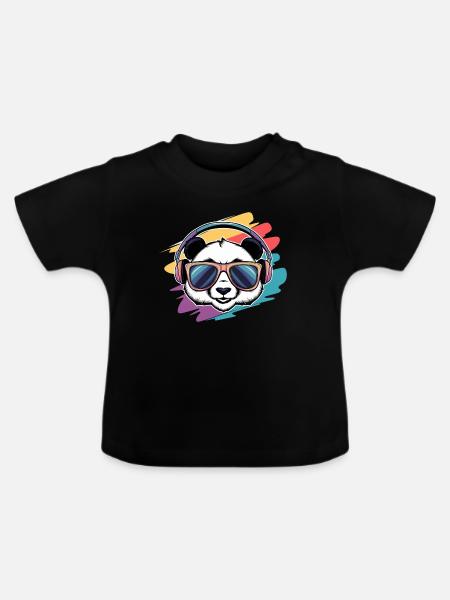 Coole Panda-Vibes - Baby Bio-T-Shirt mit Rundhals - Schwarz