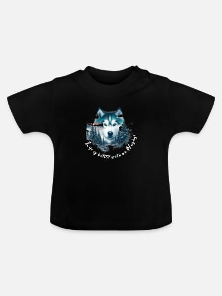Schlittenhund - Baby Bio-T-Shirt mit Rundhals - Schwarz
