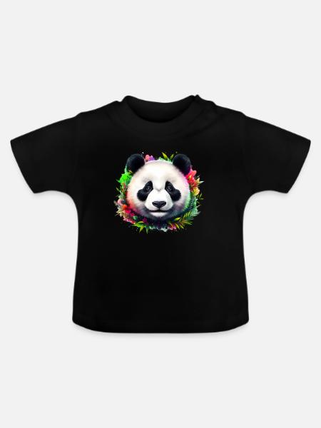 Panda - Baby Bio-T-Shirt mit Rundhals - Schwarz