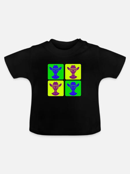 Alien Cowboy Pop-Art Design - Baby Bio-T-Shirt mit Rundhals - Schwarz