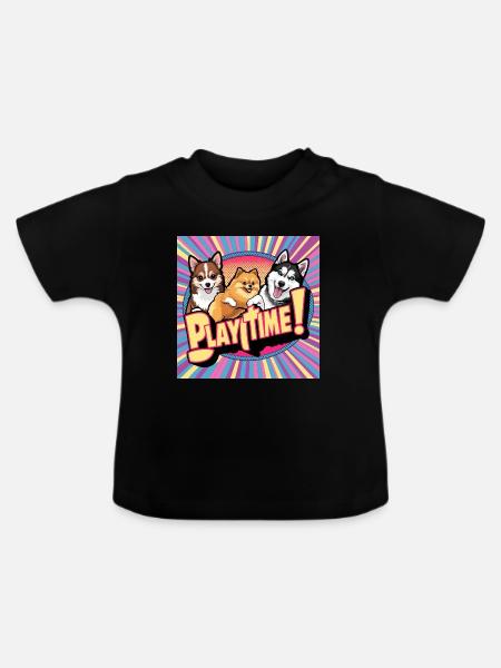 Comic Dogs - Playtime - Baby Bio-T-Shirt mit Rundhals - Schwarz