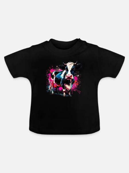 Kuh - Baby Bio-T-Shirt mit Rundhals - Schwarz