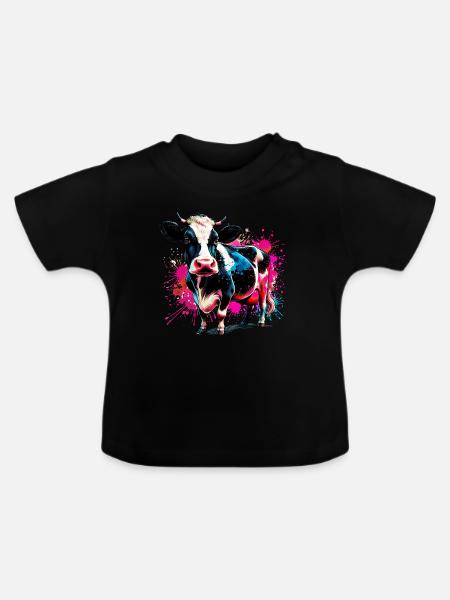 Kuh - Baby Bio-T-Shirt mit Rundhals - Schwarz