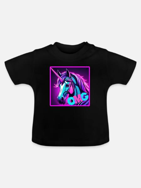 buntes unicorn - Baby Bio-T-Shirt mit Rundhals - Schwarz