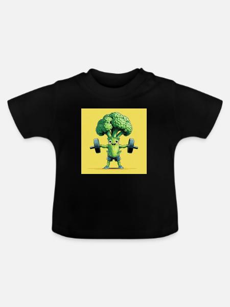 Gesunder Brokkoli Kraftprotz - Baby Bio-T-Shirt mit Rundhals - Schwarz