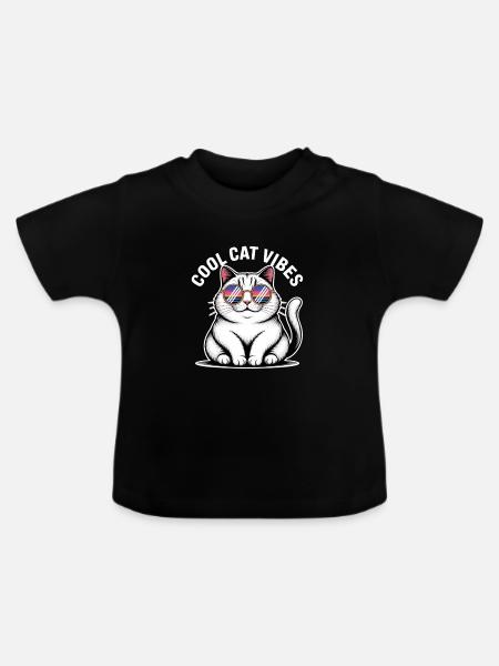 Buddy Cat mit Wave Schwimmbrille - Baby Bio-T-Shirt mit Rundhals - Schwarz
