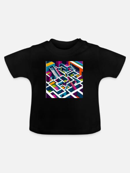 Abstractico Geometrisches Labyrinth - Baby Bio-T-Shirt mit Rundhals - Schwarz