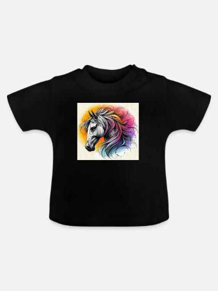 Pferd - Baby Bio-T-Shirt mit Rundhals - Schwarz