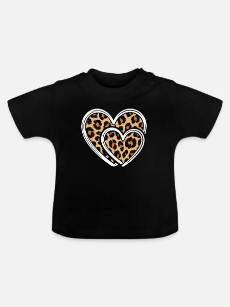Herz mit Leopardmuster - Baby Bio-T-Shirt mit Rundhals - Schwarz