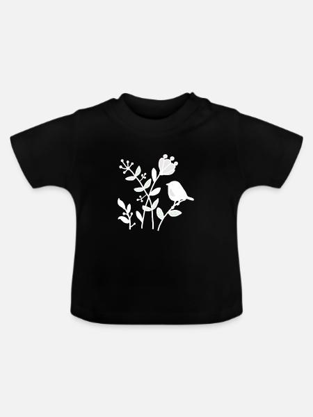 Natur_mit_Vogel_weiss - Baby Bio-T-Shirt mit Rundhals - Schwarz