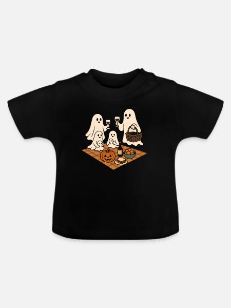 Gespenster beim Halloweenpicknick - Baby Bio-T-Shirt mit Rundhals - Schwarz