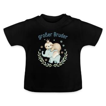 Großer Bruder Faultier & Elefant - Baby Bio-T-Shirt mit Rundhals - Schwarz - Vorne