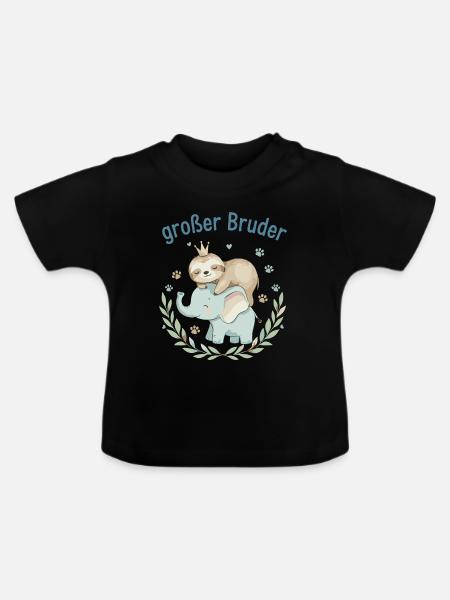 Großer Bruder Faultier & Elefant - Baby Bio-T-Shirt mit Rundhals - Schwarz