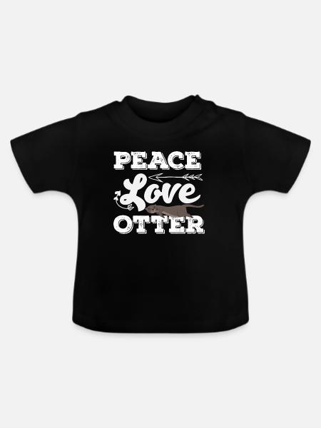 Seeotter Cartoon Frieden Liebe - Baby Bio-T-Shirt mit Rundhals - Schwarz