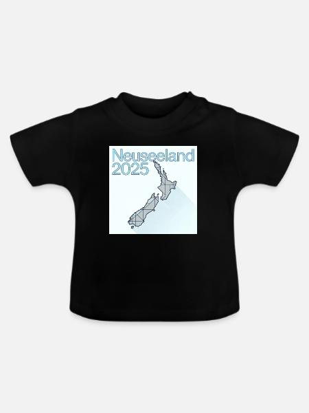 Neuseeland 2025 Geometrische Karte - Baby Bio-T-Shirt mit Rundhals - Schwarz