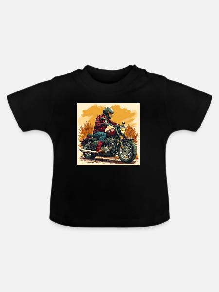 Plaid Socks + Biker Illustration - Baby Bio-T-Shirt mit Rundhals - Schwarz