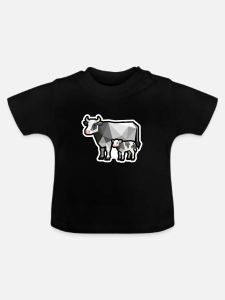 Kuh und Kalb – Geometrisches Minimaldesign - Baby Bio-T-Shirt mit Rundhals - Schwarz