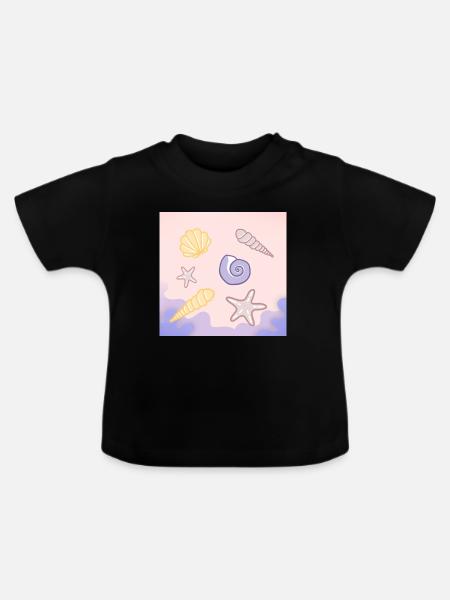 Pastellmeer Muscheln Seesterne - Baby Bio-T-Shirt mit Rundhals - Schwarz