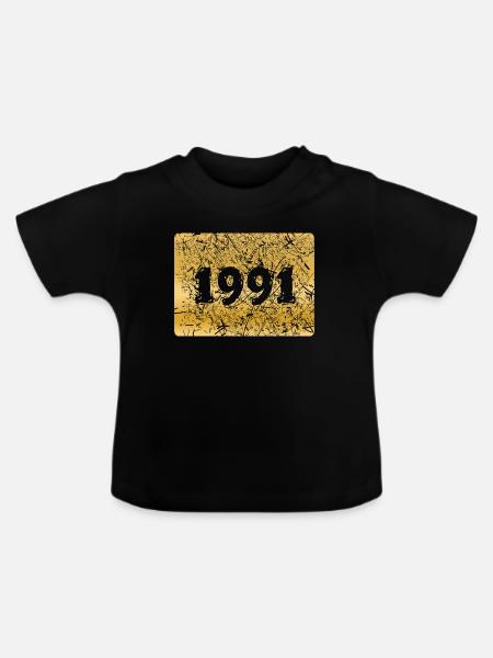 Zahl 1991 - Baby Bio-T-Shirt mit Rundhals - Schwarz