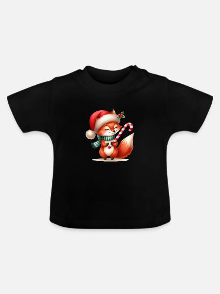 Festlicher Fuchs mit Zuckerstange - Baby Bio-T-Shirt mit Rundhals - Schwarz