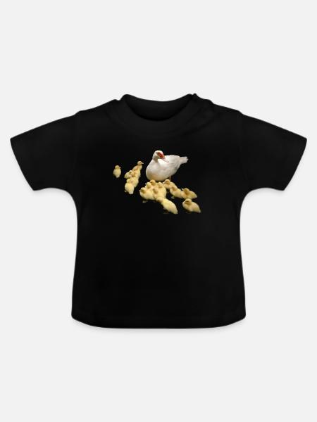 Flugente mit Küken - Baby Bio-T-Shirt mit Rundhals - Schwarz