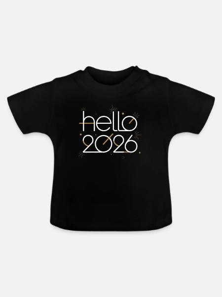Hallo, 2026 Neon-Gliederung - Baby Bio-T-Shirt mit Rundhals - Schwarz