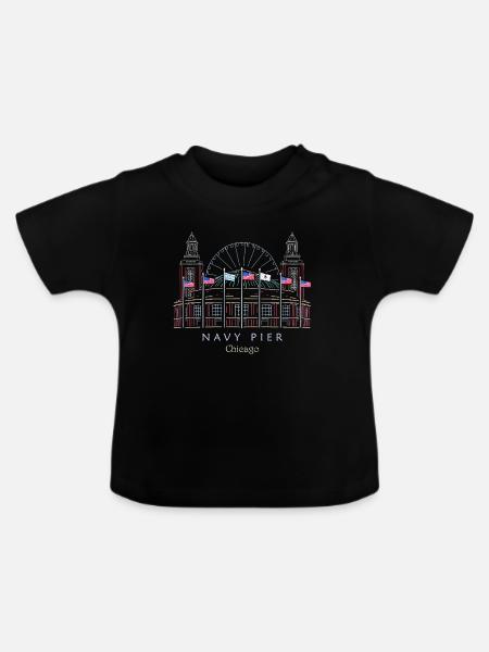 Chicago, Navy Pier handgezeichnet - Baby Bio-T-Shirt mit Rundhals - Schwarz