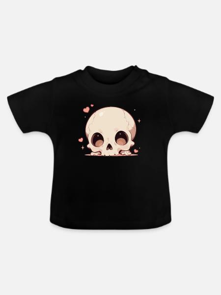 Kuscheliges Schädelherz Cartoon - Baby Bio-T-Shirt mit Rundhals - Schwarz