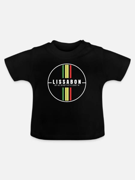 Lissabon Koordinaten - Baby Bio-T-Shirt mit Rundhals - Schwarz