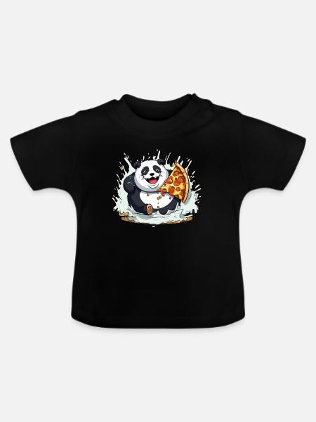 Panda Pizza Splash Cartoon - Baby Bio-T-Shirt mit Rundhals - Schwarz