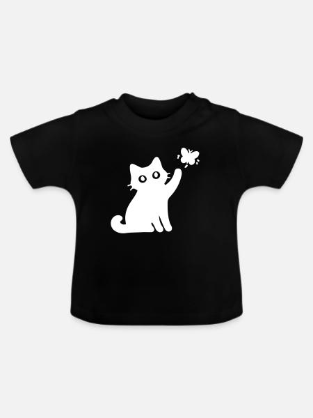Katze Niedlich - Baby Bio-T-Shirt mit Rundhals - Schwarz