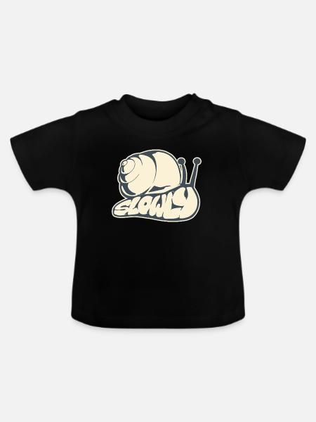 Langsam, gezeichnetes Wort (V2) - Baby Bio-T-Shirt mit Rundhals - Schwarz