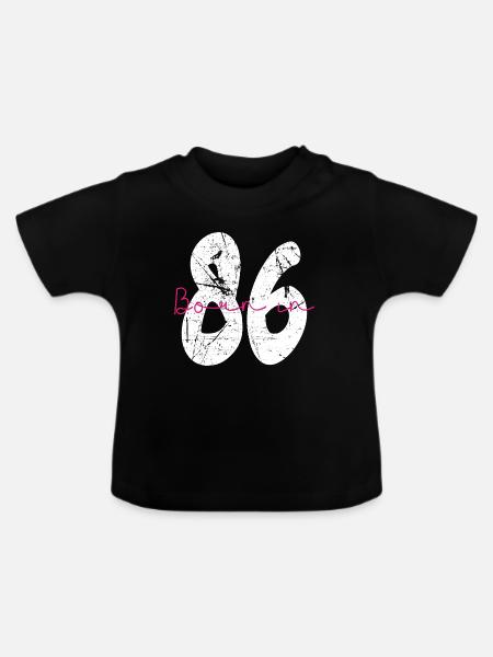 Born in 86 Neon Retro - Baby Bio-T-Shirt mit Rundhals - Schwarz
