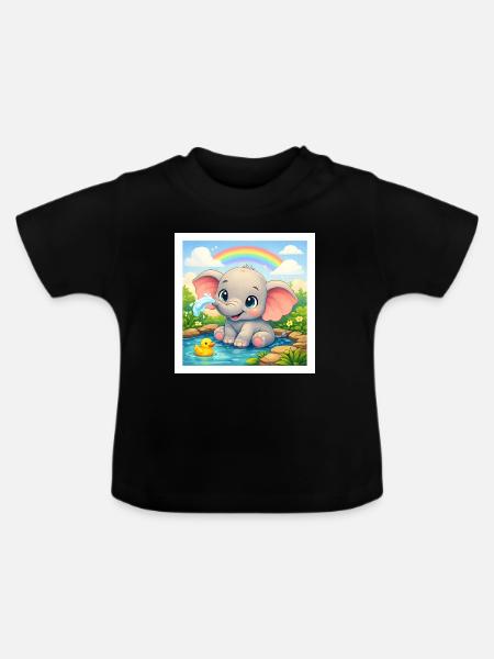Elli der Elefant - Baby Bio-T-Shirt mit Rundhals - Schwarz