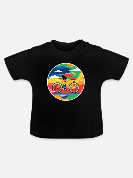 Bunter Radfahrer Rundbild - Baby Bio-T-Shirt mit Rundhals - Schwarz