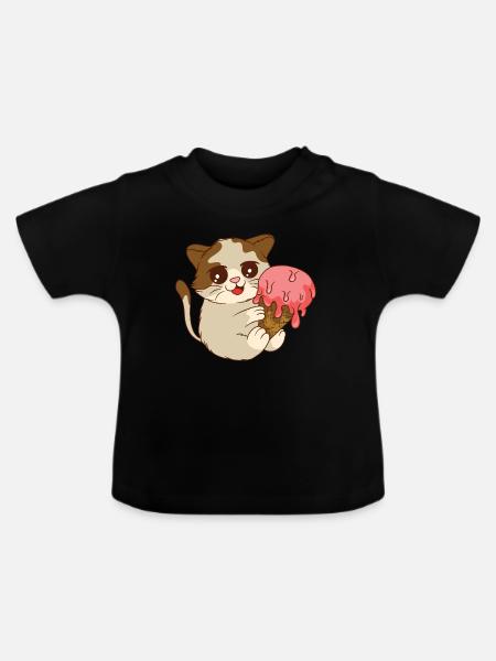 Katze isst Eis - Baby Bio-T-Shirt mit Rundhals - Schwarz