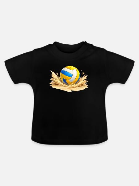 Volleyball im Sand am Strand - Baby Bio-T-Shirt mit Rundhals - Schwarz