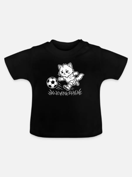Fußball Kawaii Katze - Baby Bio-T-Shirt mit Rundhals - Schwarz