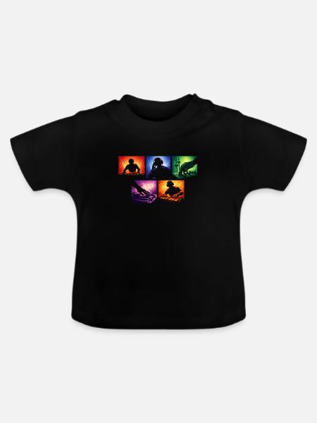 Licht-Silhouetten DJ-Set Collage - Baby Bio-T-Shirt mit Rundhals - Schwarz