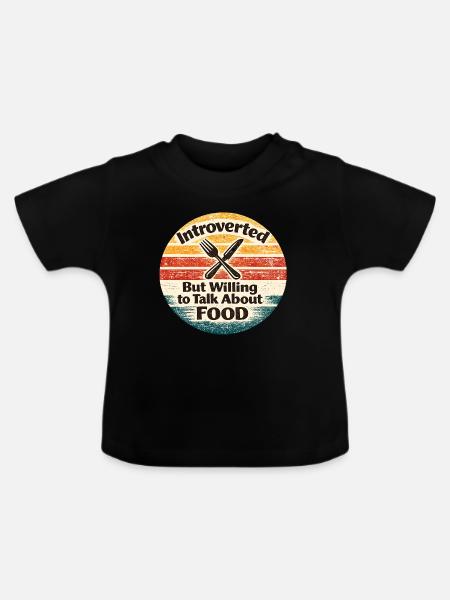 Introvertiert, aber redet gern über Essen - Baby Bio-T-Shirt mit Rundhals - Schwarz