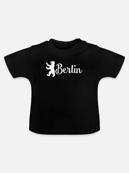 Berlin Bär Logo Schriftzug - Baby Bio-T-Shirt mit Rundhals - Schwarz