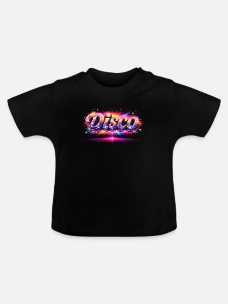 Disco Schriftzug Neon 80er Stil - Baby Bio-T-Shirt mit Rundhals - Schwarz