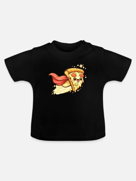 Pizzaheld mit Cape - Baby Bio-T-Shirt mit Rundhals - Schwarz