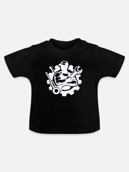 Schrauberkraft im Zahnrad-Design - Baby Bio-T-Shirt mit Rundhals - Schwarz