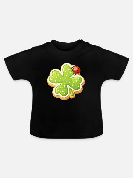 Kleeblatt Keks mit Marienkäfer  - Baby Bio-T-Shirt mit Rundhals - Schwarz