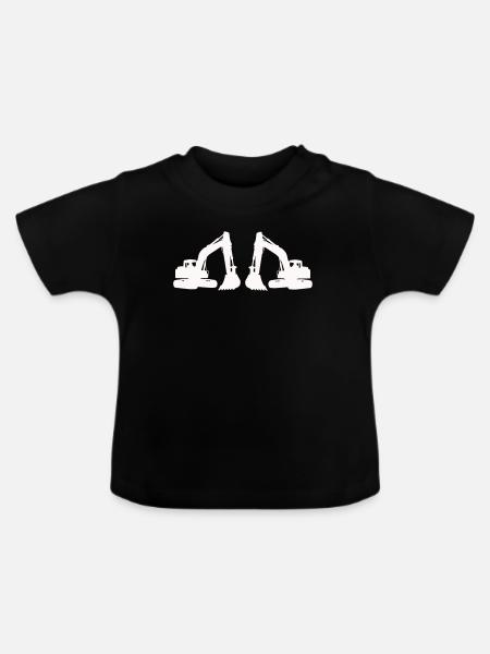 Doppel Bagger Silhouette - Baby Bio-T-Shirt mit Rundhals - Schwarz